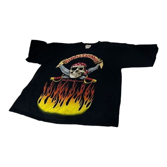 Vintage Flames Walt Disney World Pirates of the Caribbean T Shirt XXL Black 3X - Picture 1 of 6
